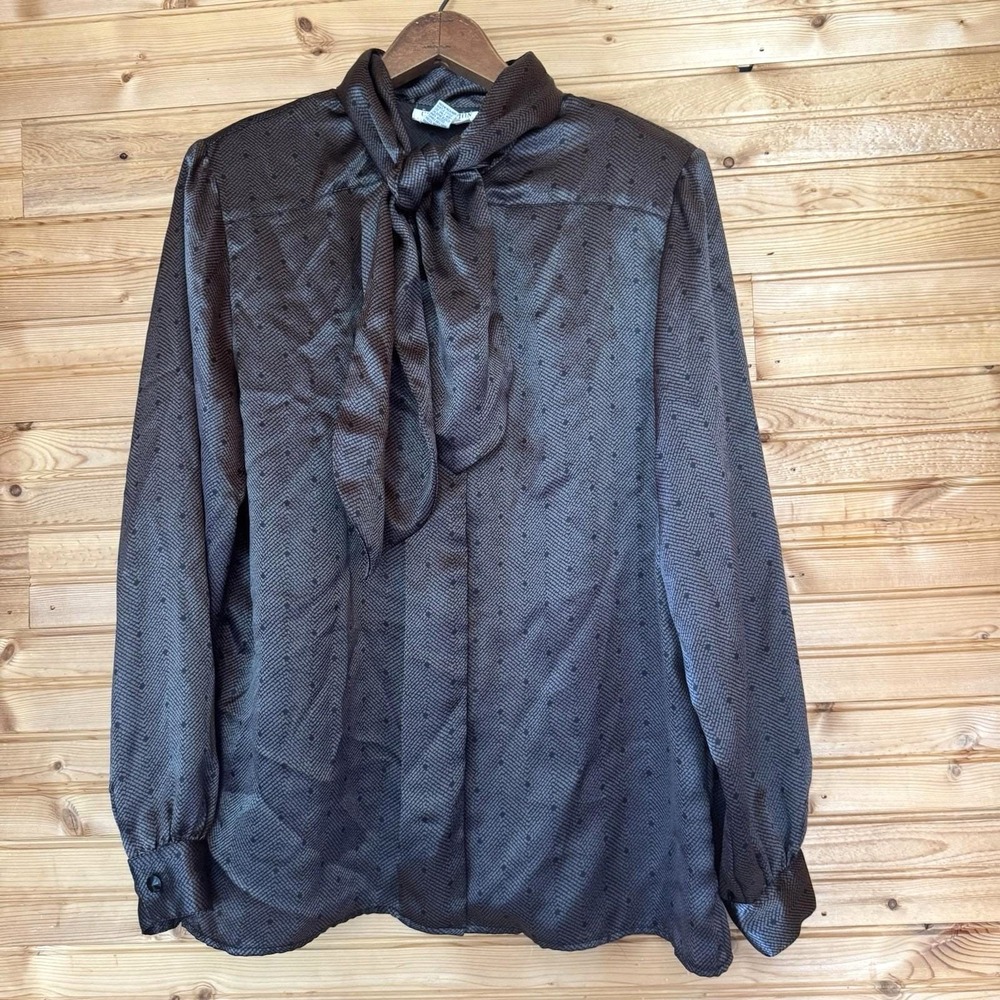 VTG 80s Marshall Field's Blouse 8 Brown Satin 9 To 5 Film Halloween Costume